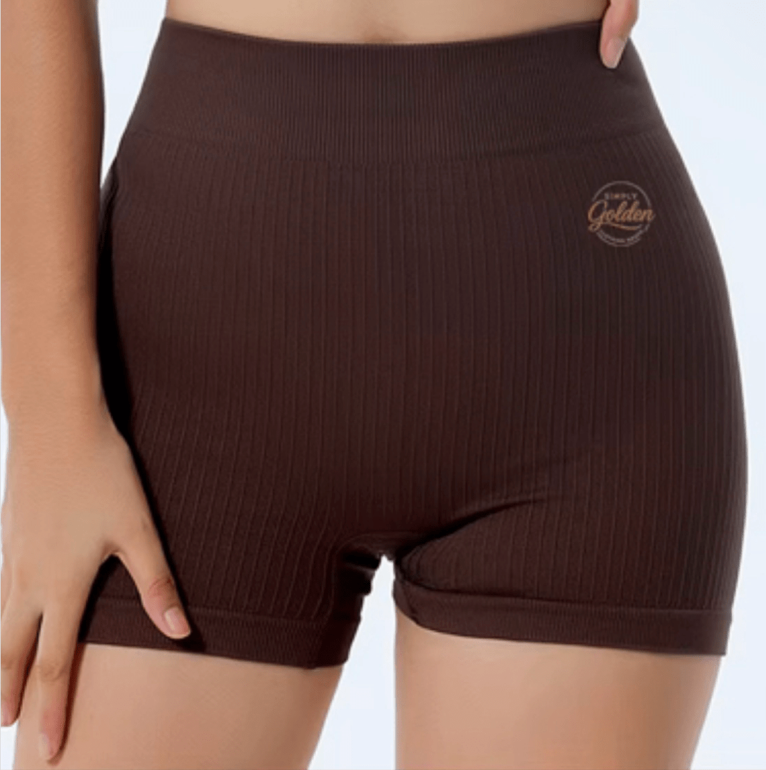 High - Waist Seamless Ribbed Biker Shorts - Premium Activewear - Simply Golden