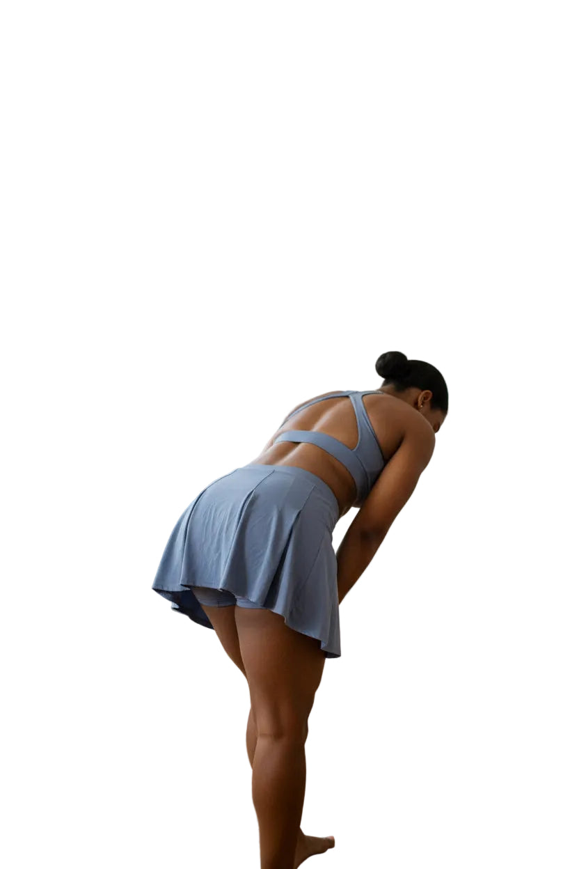 Sky Blue Pleated Skort Activewear Set - Sports Bra & Tennis Skort
