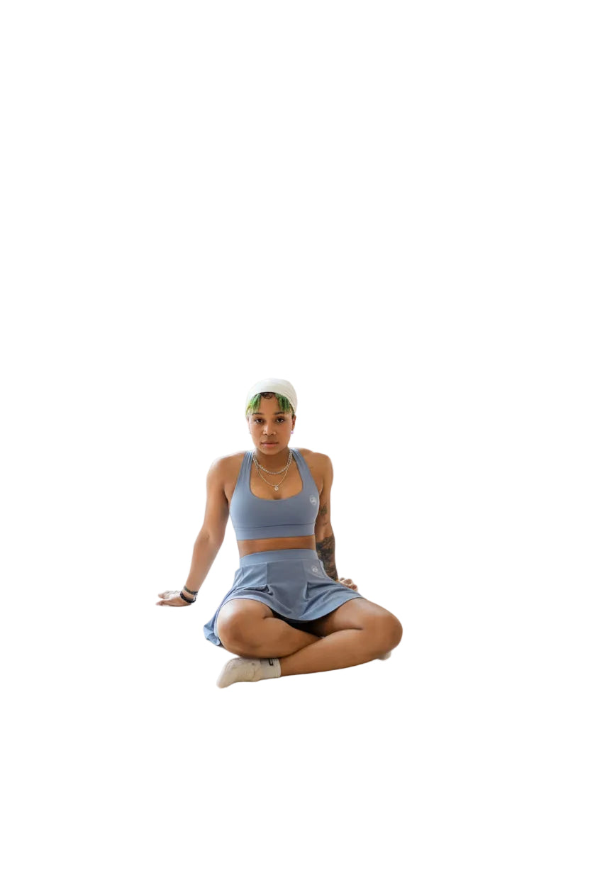 Sky Blue Pleated Skort Activewear Set - Sports Bra & Tennis Skort