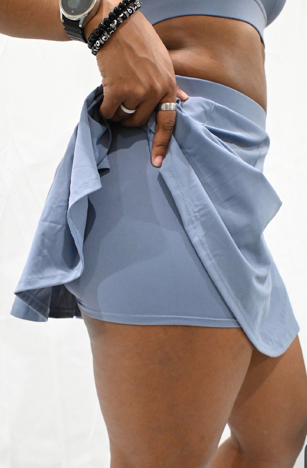 Sky Blue Pleated Tennis Skort - High-Waist with Built-In Shorts