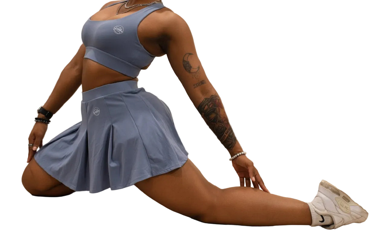 Sky Blue Pleated Skort Activewear Set - Sports Bra & Tennis Skort
