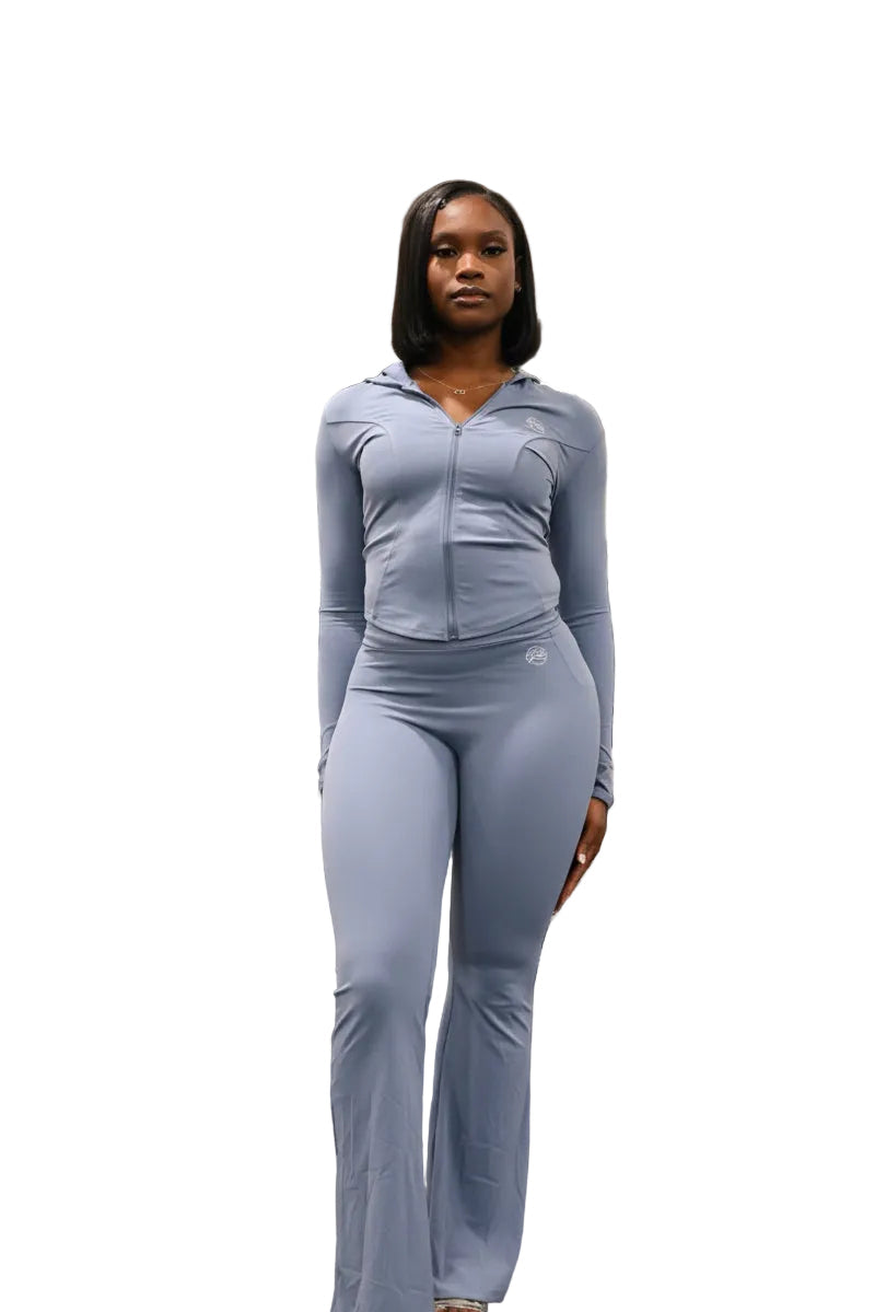 Sky Blue - Hooded Jacket & Flare Pants