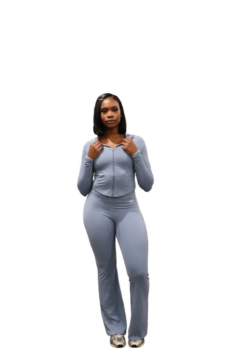Sky Blue - Hooded Jacket & Flare Pants