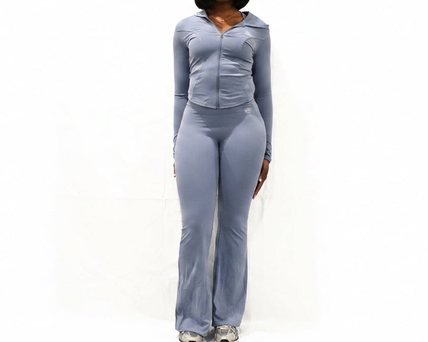 Sky Blue - Hooded Jacket & Flare Pants