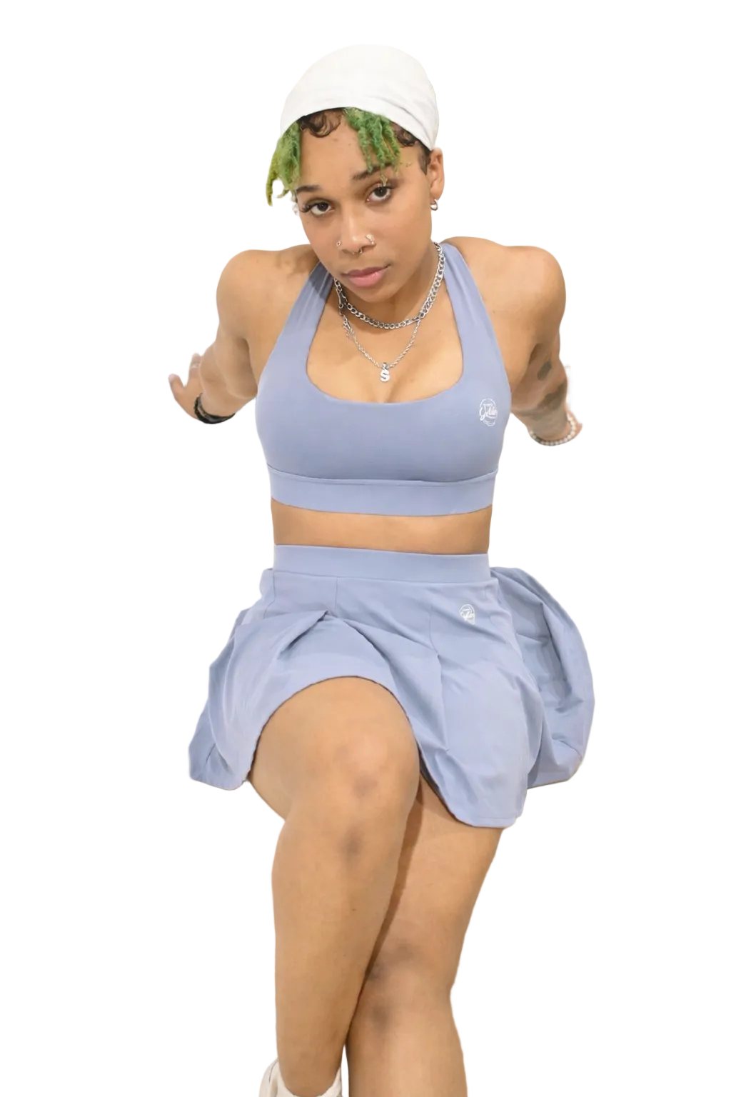 Sky Blue Pleated Skort Activewear Set - Sports Bra & Tennis Skort