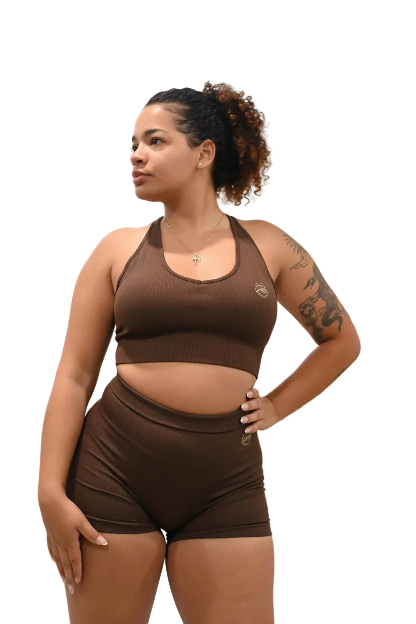 Seamless Ribbed Activewear Set - Zip Crop Top & High-Waist Biker Shorts