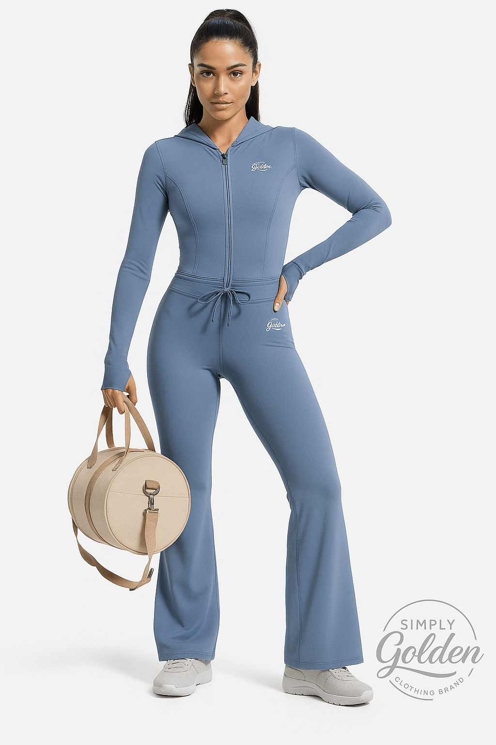 Urban Luxe Active Set Sky Blue - Hooded Jacket & Flare Pants - Simply Golden