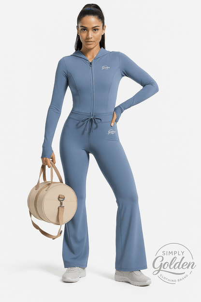 Urban Luxe Active Set Sky Blue - Hooded Jacket & Flare Pants - Simply Golden