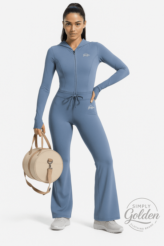 Urban Luxe Active Set Sky Blue - Hooded Jacket & Flare Pants - Simply Golden